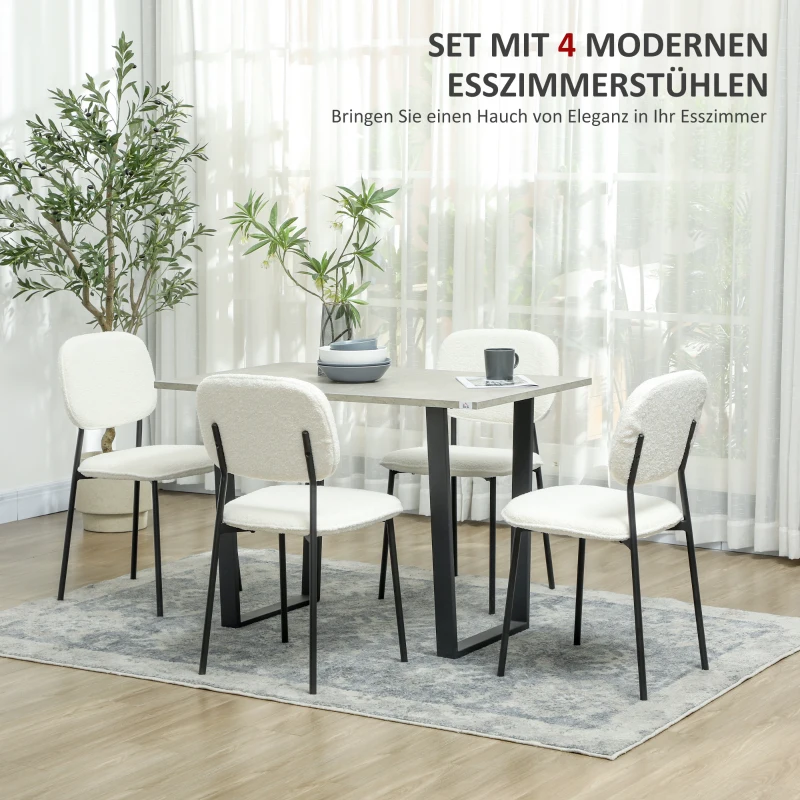 HOMCOM Set van 4 Eetkamerstoelen in Zachte Stof, Stalen Poten, Armloos Ontwerp, Wit