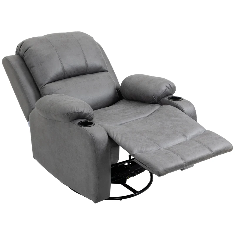 HOMCOM Fauteuil met voetsteun en ligfunctie, incl. bekerhouder, tv-fauteuil, grijs