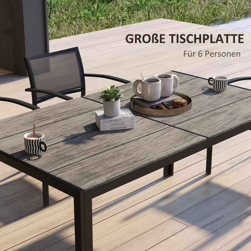 Outsunny Gartentisch Outdoor-Tisch Terrassentisch, Industrie-Design, wetterbeständig, Holzoptik, Grau + Schwarz