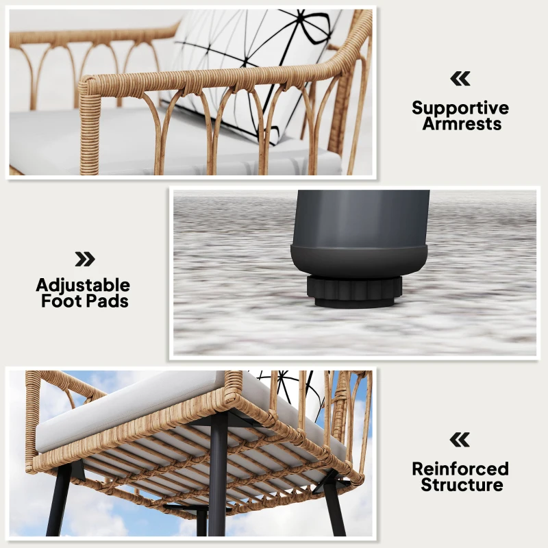 Outsunny 5 Piece Patio Rattan Dining Set, Wicker Garden Table and Chairs w/ Removable Seat & Back Cushions, Round Tempered Glass Tabletop, Parasol Hole, Outdoor Furniture Conservatory Set, Light Brown