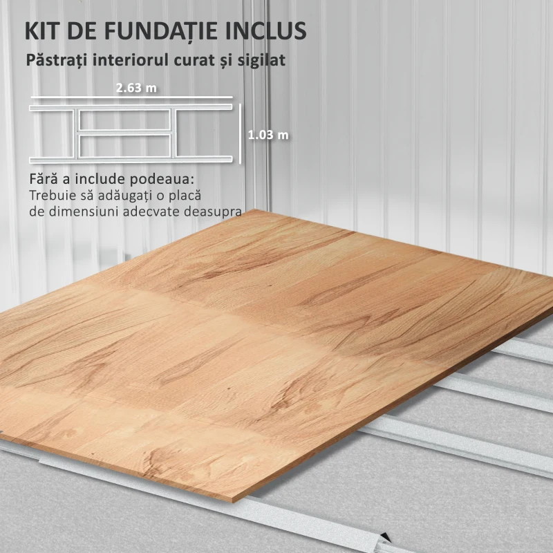 Outsunny Șopron pentru Unelte cu Acoperiș Înclinat și Uși Glisante Duble, 277x195x192 cm, Gri Închis