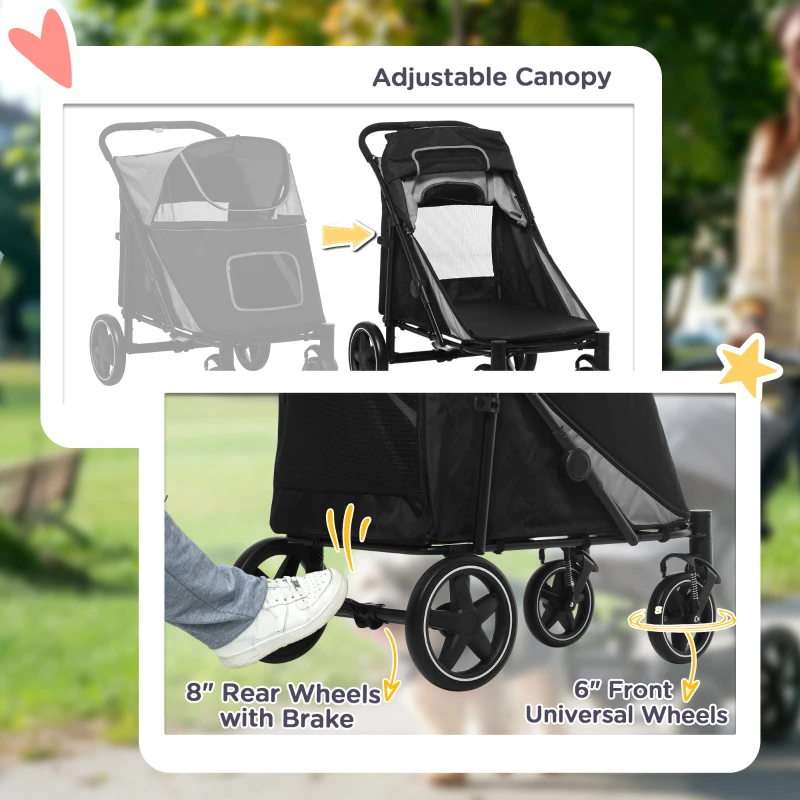 PawHut Foldable Pet Stroller, with Universal Wheels, Shock Absorber, for Medium and Large Dogs - Black(m-6)