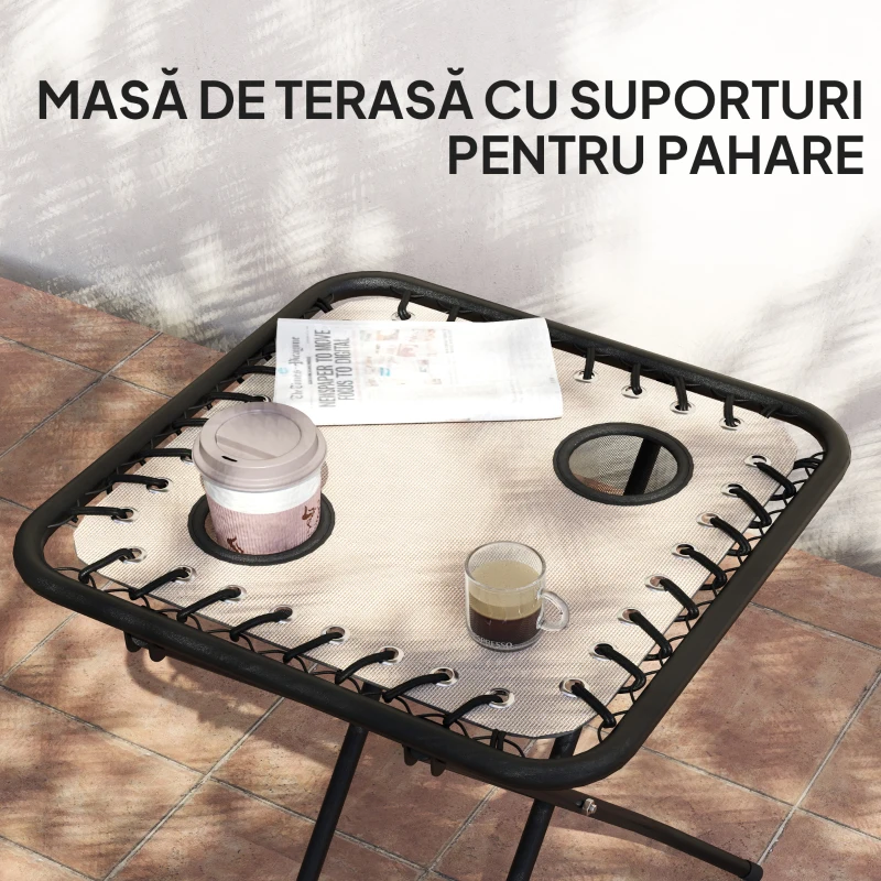 Outsunny Set de 2 Șezlonguri de Grădină cu Gravitație Zero și Măsuță cu Suport pentru Pahare, 47x47x54 cm, Bej