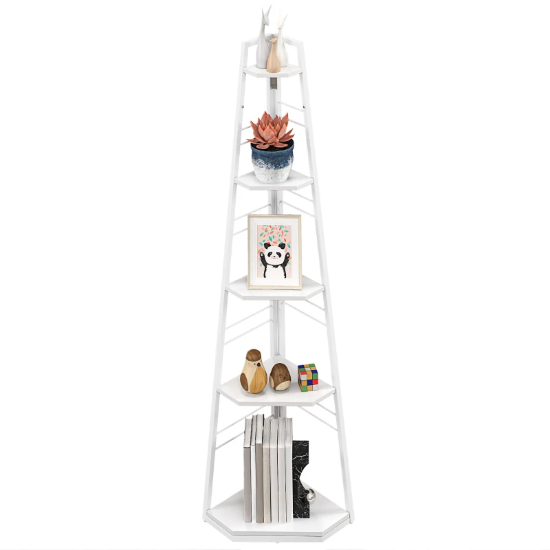 HOMCOM Five-Tier Corner Shelf - White
