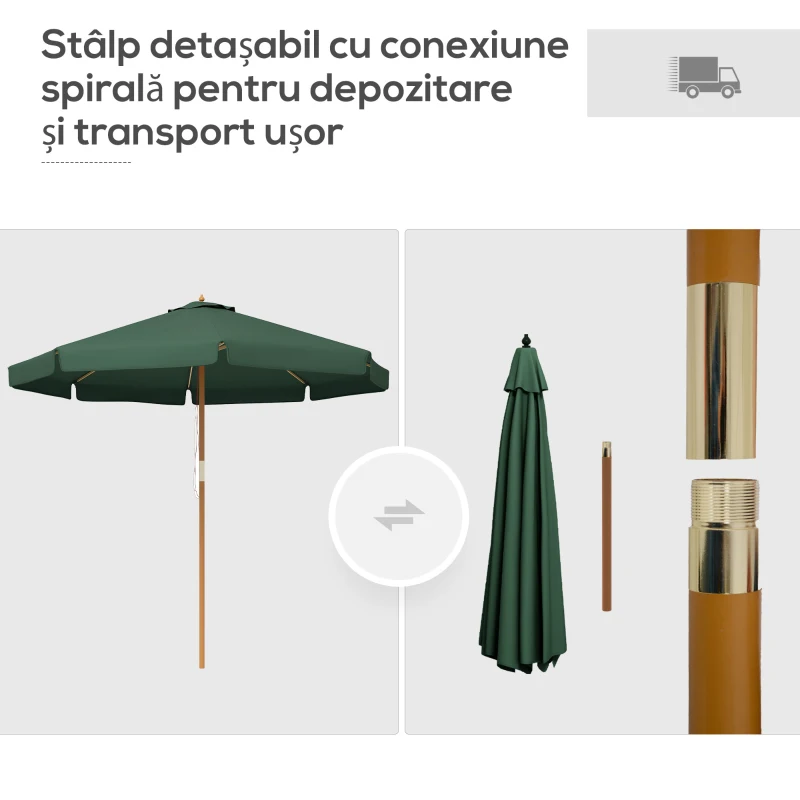 Outsunny Umbrela de Gradina cu Corzi, Deschidere Reglabila si Orificii de Ventilatie, Ø325x250 cm, Verde