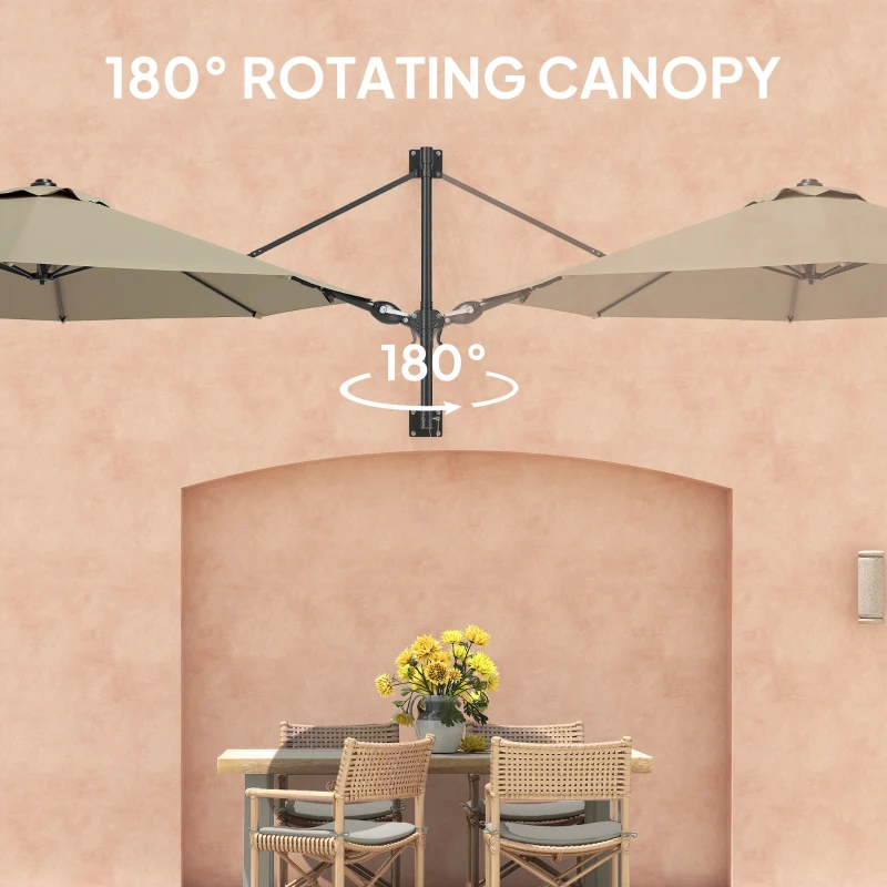 Outsunny 3(m) Wall-Mounted Parasol Shade, with Handle - Khaki