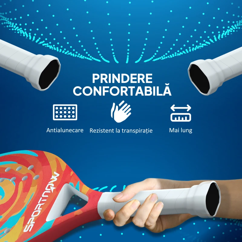 SportNow Racheta de Padel din Fibra de Carbon, cu Maner Antiderapant si Geanta de Transport, 28x23 cm, Galben