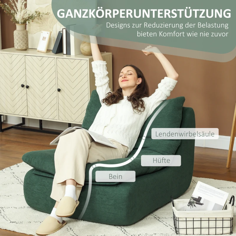 HOMCOM Schuim Vloerfauteuil, Ligstoel met Wasbare Hoes, Lounge Stoel voor Woonkamer, Slaapkamer, Groen(m-5)