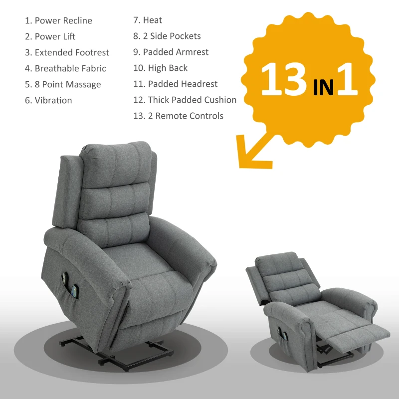 HOMCOM Massagestoel verwarmingsfunctie massagestoel opstafunctie afstandsbediening linnen