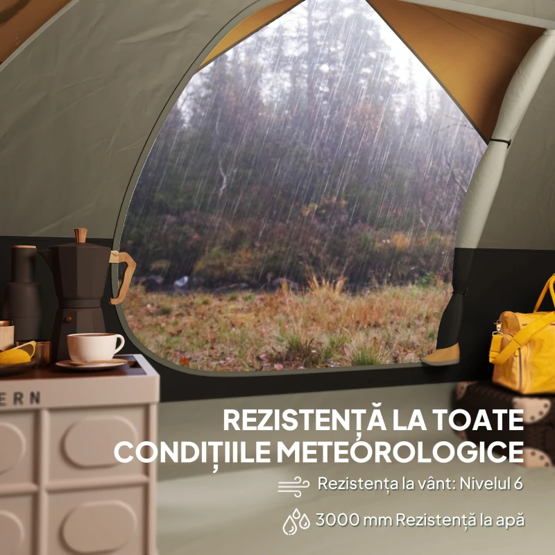 Outsunny Cort de Camping pentru 3 Persoane cu Port de Încărcare, Buzunare și Geantă, 205x275x135 cm, Portocaliu