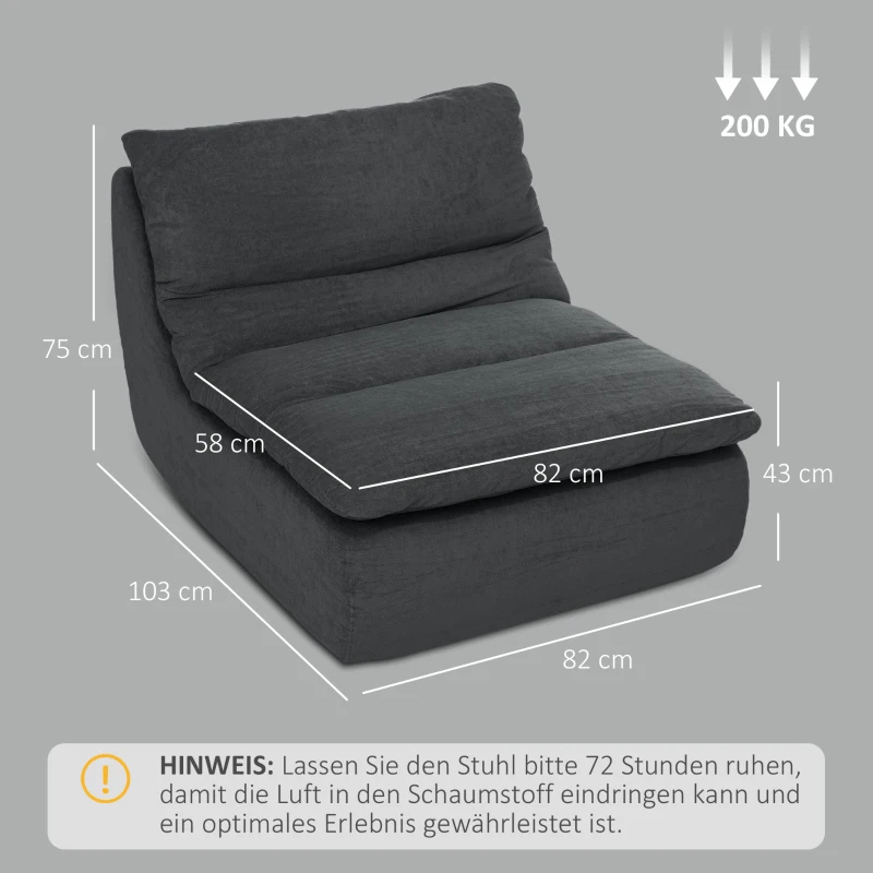 HOMCOM Schuim Vloerstoel, Loungefauteuil met Wasbare Hoes, Loungestoel voor Woonkamer, Slaapkamer, Grijs
