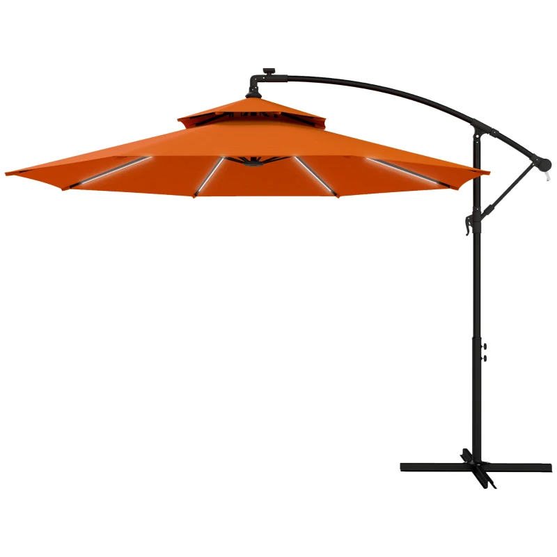 Outsunny 3m LED Light Overhanging Parasol - Orange