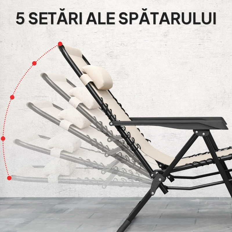 Outsunny Set de 2 Șezlonguri de Grădină cu Gravitație Zero și Măsuță cu Suport pentru Pahare, 47x47x54 cm, Bej