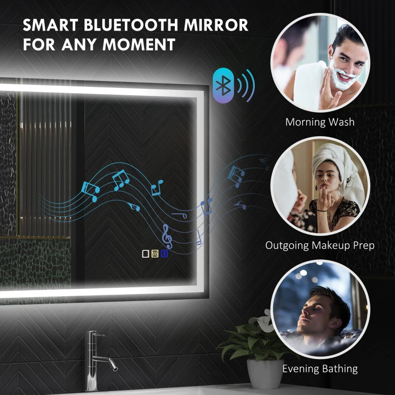 HOMCOM 60 x 80 cm Anti-Fog LED Bathroom Mirror, with Bluetooth - Silver Tone