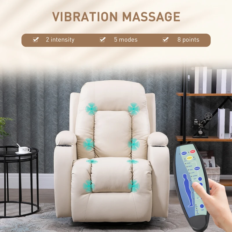 HOMCOM Massagestoel, relaxstoel, schommelfunctie, 8 vibratiepunten, inclusief afstandsbediening, zwart, crème(m-4)