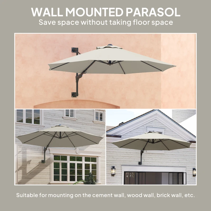 Outsunny 3(m) Wall-Mounted Parasol Shade, with Handle - Light Grey