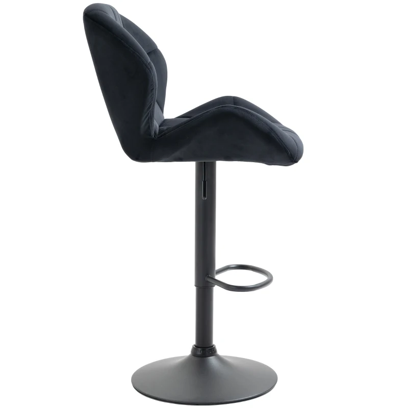 HOMCOM 2er-Set Barhocker drehbare Barstühle mit Lehne höhenverstellbarer Bistrohocker Tresenhocker Samt Touch armloser Schaumstoff Schwarz 51,5x 57,5 x 93-114,5 cm