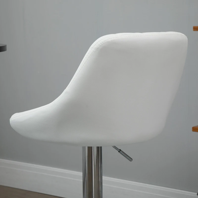 HOMCOM Conjunto de 2 Taburetes de Bar Giratorios con Altura Regulable Sillas Altas Modernas de Comedor con Base Redonda y Reposapiés 46x48x83-104 cm Blanco