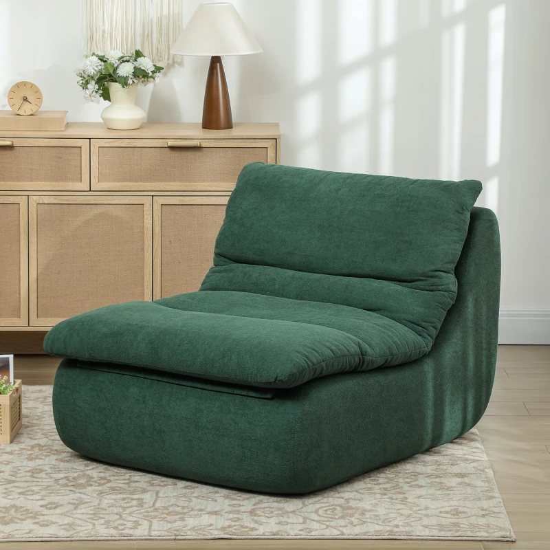 HOMCOM Schuim Vloerfauteuil, Ligstoel met Wasbare Hoes, Lounge Stoel voor Woonkamer, Slaapkamer, Groen(m-2)