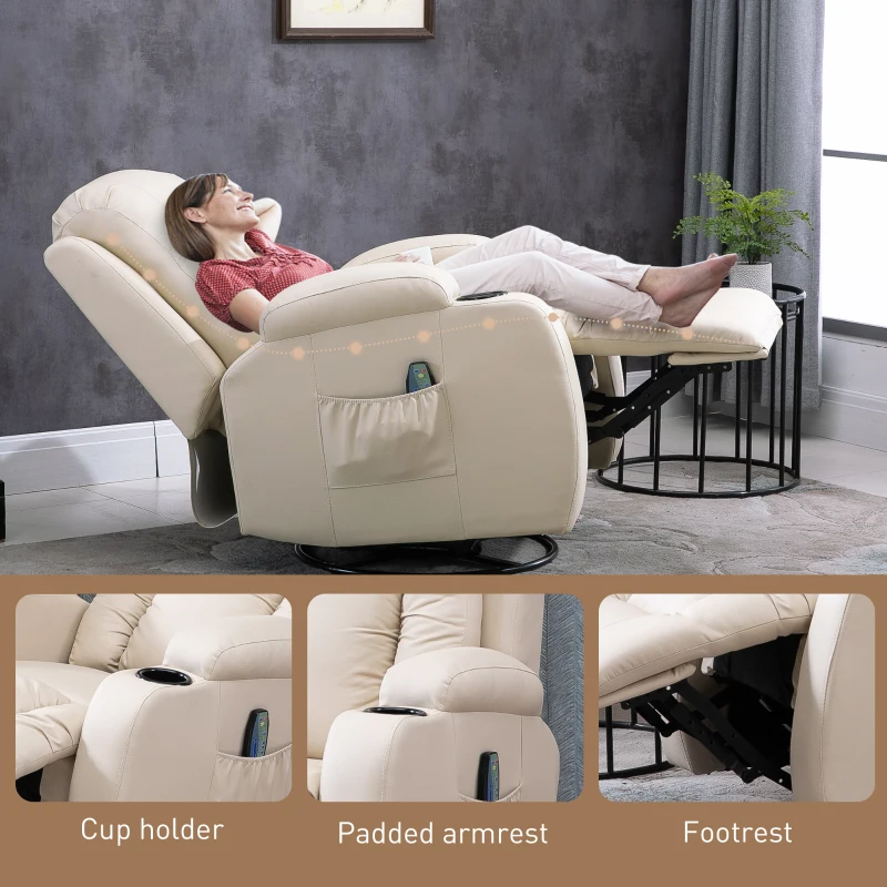 HOMCOM Massagestoel, relaxstoel, schommelfunctie, 8 vibratiepunten, inclusief afstandsbediening, zwart, crème(m-9)