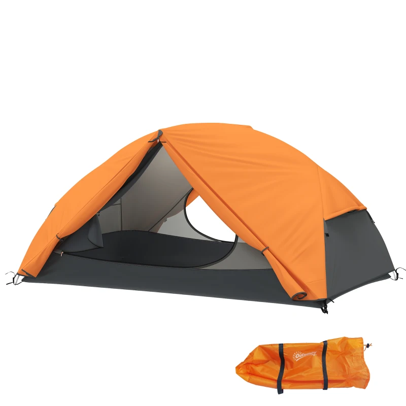 Outsunny Cort de Camping pentru 2 Persoane cu 2 Uși, 2 Ferestre și Geantă de Transport, 280x225x110 cm, Portocaliu