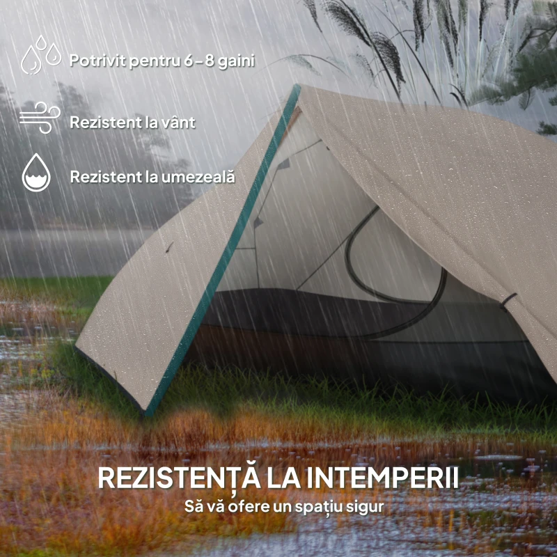 Outsunny Cort de Camping pentru 2 Persoane cu 2 Uși, 2 Ferestre cu Plasă și Geantă de Transport, 280x225x110 cm, Bej