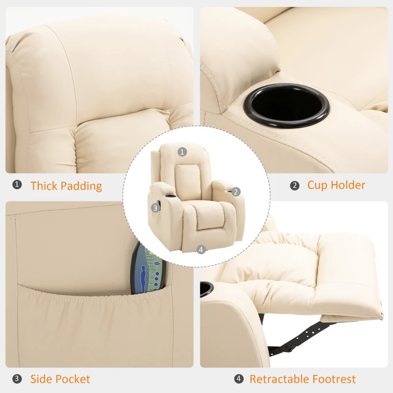 HOMCOM Massagestoel, relaxstoel, schommelfunctie, 8 vibratiepunten, inclusief afstandsbediening, zwart, crème(m-8)