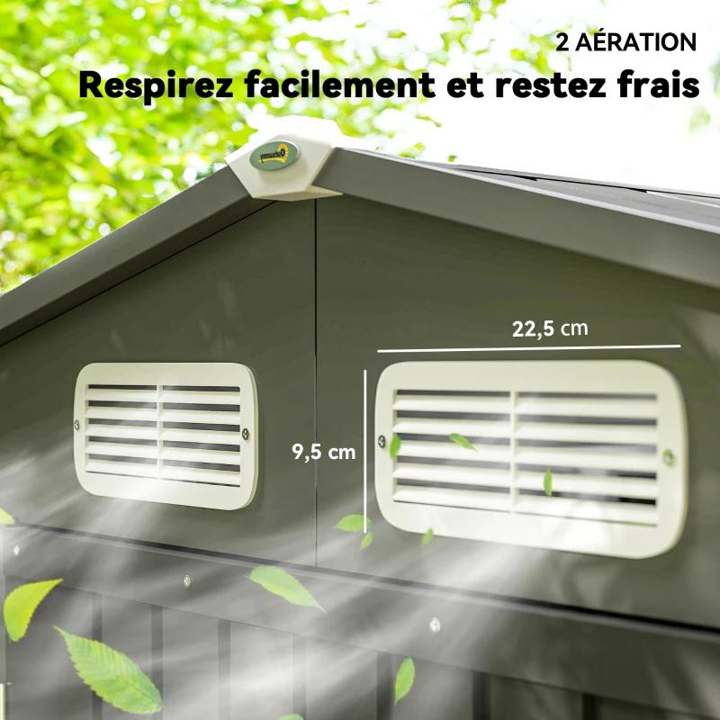 Outsunny Abri de Jardin 2,27 m² gants inclus porte verrouillable ventilations acier galvanisé 190 x 131 x 188 cm gris