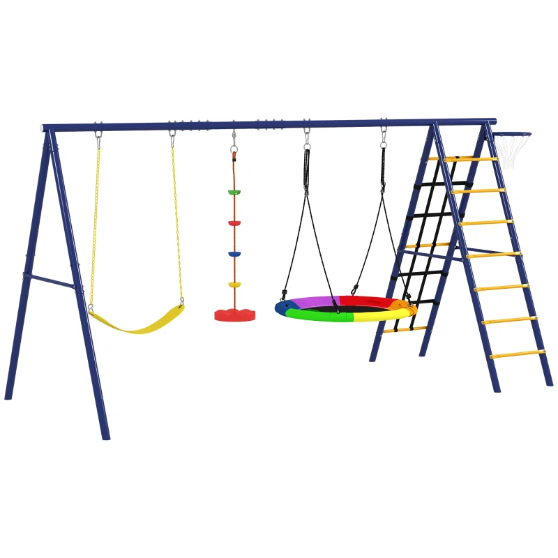 AIYAPLAY Set Leagăn de Grădină 6 în 1 pentru Copii 3-8 Ani, 350x183x200 cm, Multicolor(m-11)