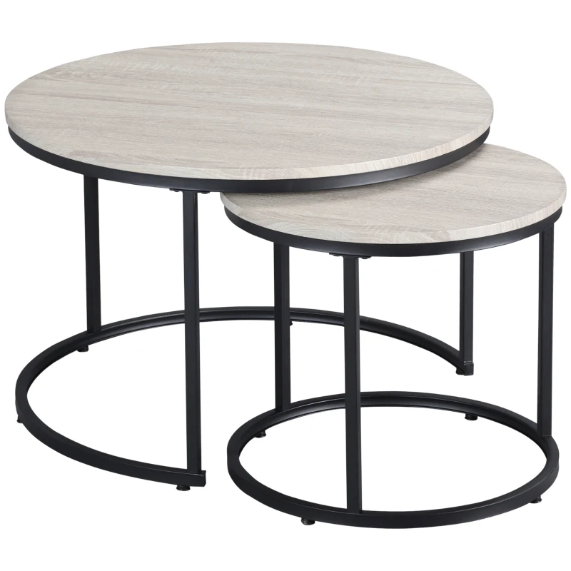 HOMCOM Satztische, Couchtische, 2er-Set, verstellbare Füße, Industrial Design, grau, 75 x 75 x 49cm
