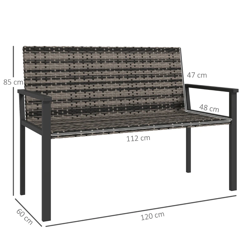 Outsunny Two-Seater Rattan Bench - Mixed Grey