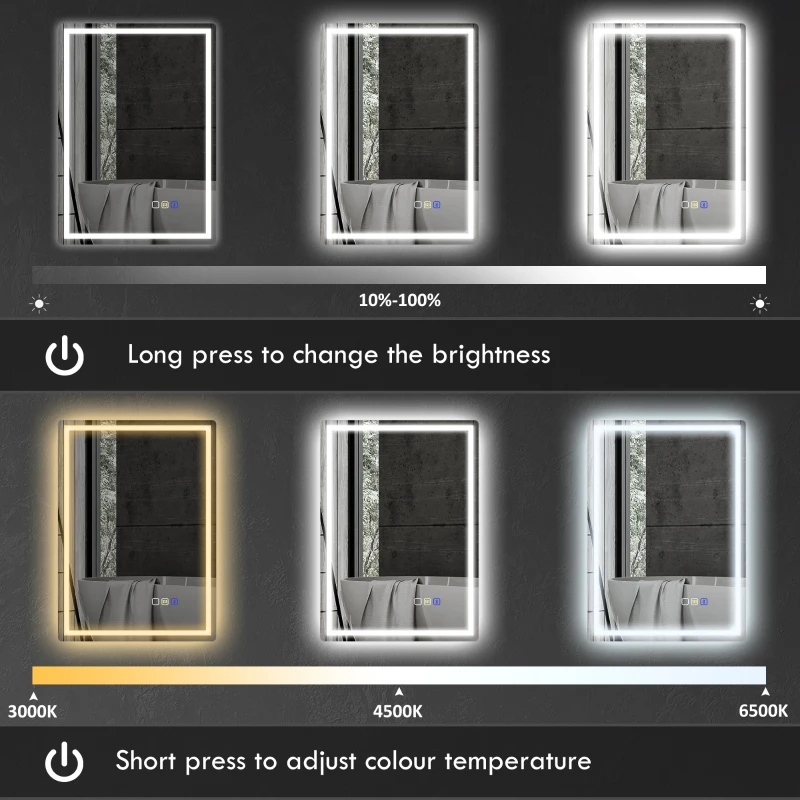 HOMCOM 50 x 70 cm Anti-Fog LED Bathroom Mirror, with Bluetooth - Silver Tone
