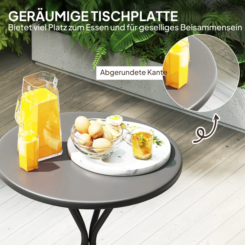 Outsunny Tuintafel Ø60 x 70 cm, Weerbestendige Balkontafel van Staal, Ronde Eettafel met Voetkussentjes, Zwart