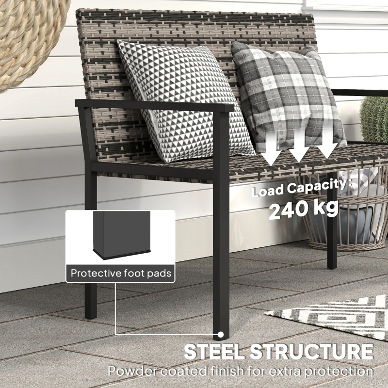 Outsunny Two-Seater Rattan Bench - Mixed Grey