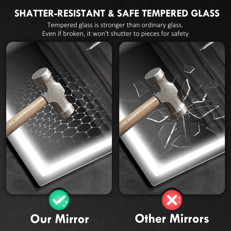 HOMCOM 50 x 70 cm Anti-Fog LED Bathroom Mirror, with Bluetooth - Silver Tone