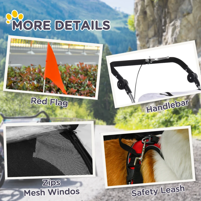 PawHut 2 in 1 hondenaanhanger fietskar jogger vlag regenhoes voor honden Wit