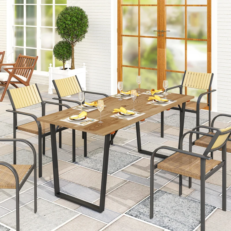 Outsunny Weerbestendige Houten Tuintafel 175x80 cm met Parasolgat voor 6 Personen - Bruin