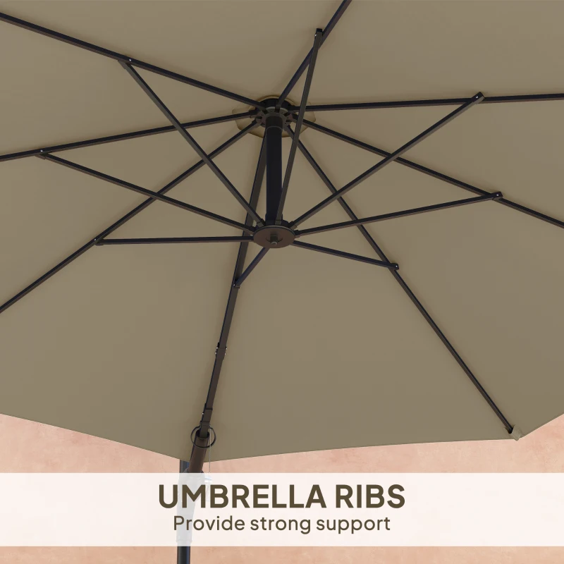 Outsunny 3(m) Wall-Mounted Parasol Shade, with Handle - Khaki