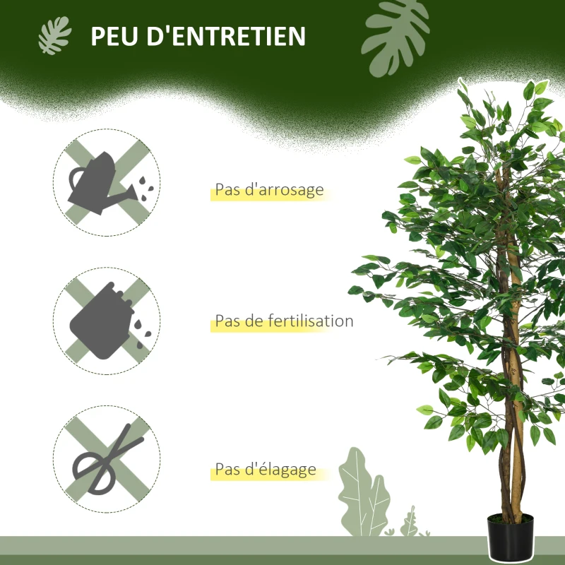 HOMCOM Lot de 2 plantes artificielles ficus hauteur 1,50 m tronc branches liane lichen feuilles grand réalisme pot inclus vert