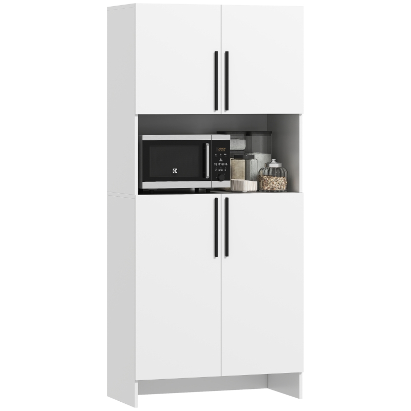HOMCOM Keukenkast, Voorraadkast voor Keuken, Woonkamer, Eetkamer, Kasten, Rekken, Magnetronplank, Spaanplaat, Wit(m-11)