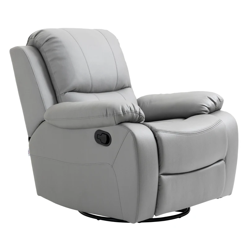 HOMCOM Relaxsessel, Liegesessel, neigbare Rücklehne, drehbar, Wippfunktion, mit Fußstütze, Stahl, grau, 93 x 100 x 98Hcm