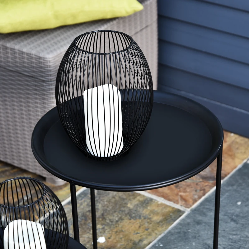 Outsunny Beistelltisch, 2er Set, Gartentisch Couchtisch, Kaffeetisch mit erhöhten Kanten, Wohnzimmer, Metall Schwarz, Ø33/Ø39 x H39/49 cm