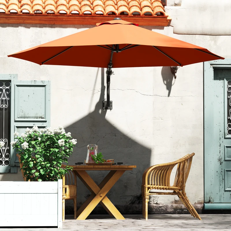 Outsunny 3(m) Wall-Mounted Parasol Shade, with Handle - Orange