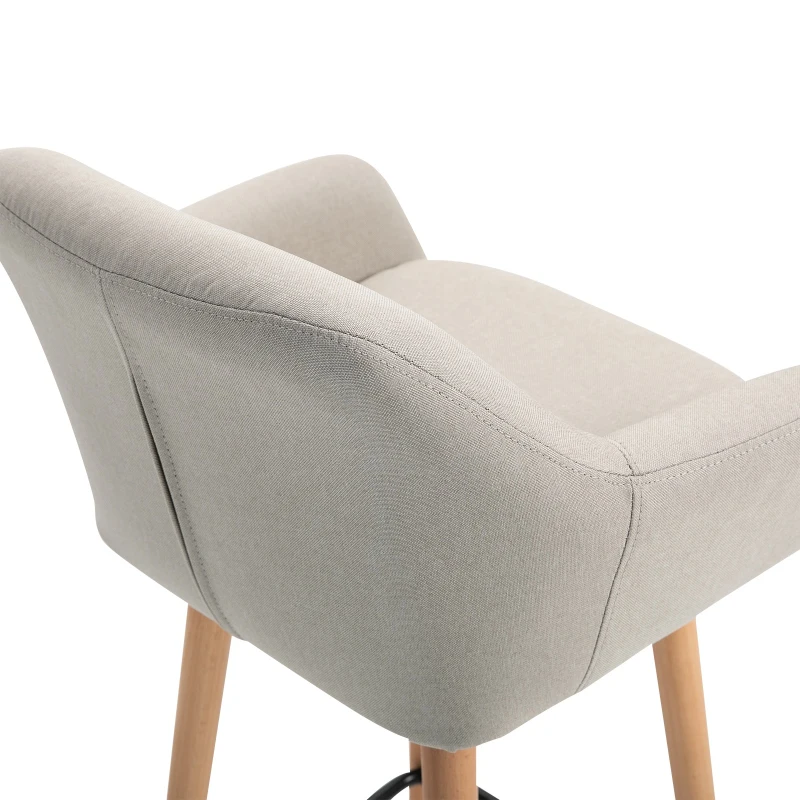 HOMCOM 2er-Set Barhocker, inkl. Fußstütze, Massivholz, 55 cm x 48c m x 100 cm,  Beige