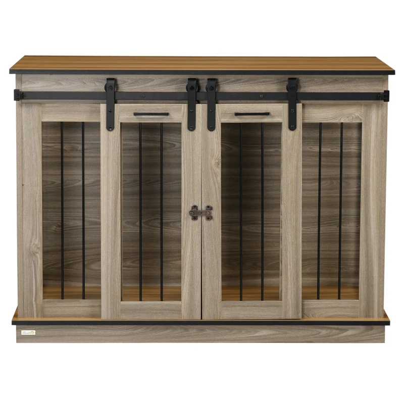 PawHut Hundekäfig mit 2 Türen, Hundebox, Transportbox für Hunde, rustikales Design, verriegelbar, Braun