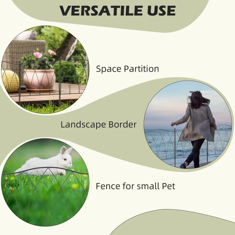 Outsunny Set Gard de Grădină cu 5 Panouri și Șnururi de Fixare, 305x62 cm, Negru