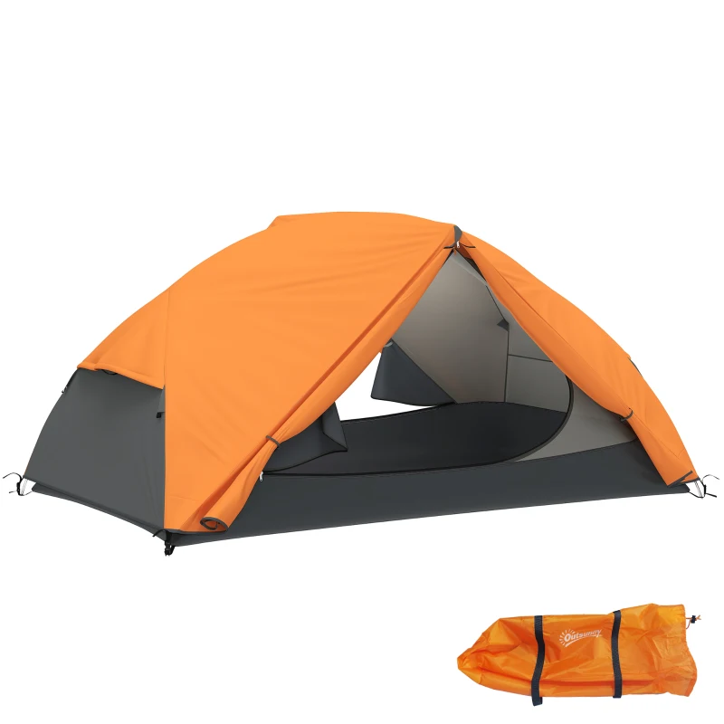 Outsunny Cort de Camping pentru 2 Persoane cu 2 Uși, 2 Ferestre și Geantă de Transport, 280x225x110 cm, Portocaliu