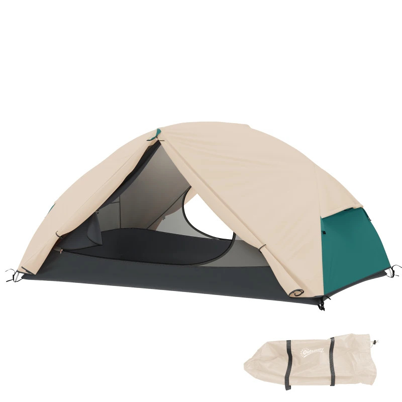 Outsunny Cort de Camping pentru 2 Persoane cu 2 Uși, 2 Ferestre cu Plasă și Geantă de Transport, 280x225x110 cm, Bej