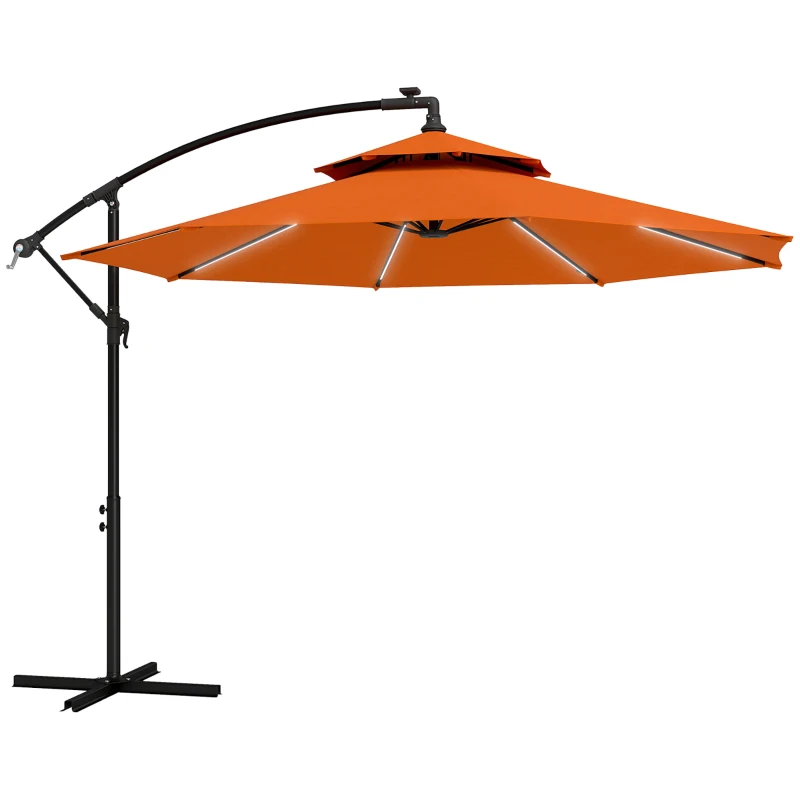 Outsunny 3m LED Light Overhanging Parasol - Orange