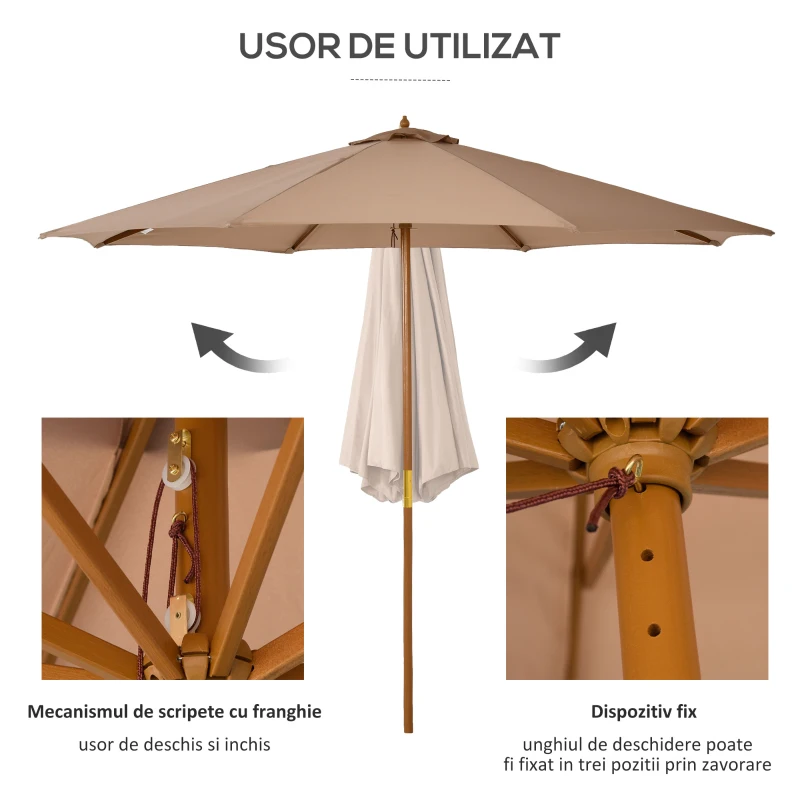 Outsunny Umbrela de Gradina cu Nuri si Deschidere Reglabila, Ø300x250 cm, Kaki